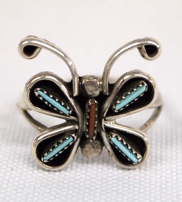 Zuni Sterling Needlepoint Turquoise Ring, Size 7.5 (1 of 3)