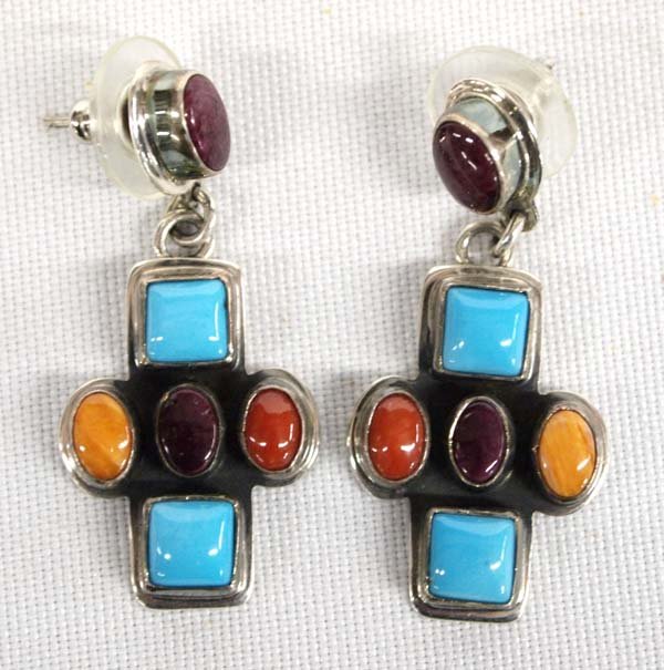 Navajo Sterling Silver Multi-Stone Cross Earrings (1 of 2)