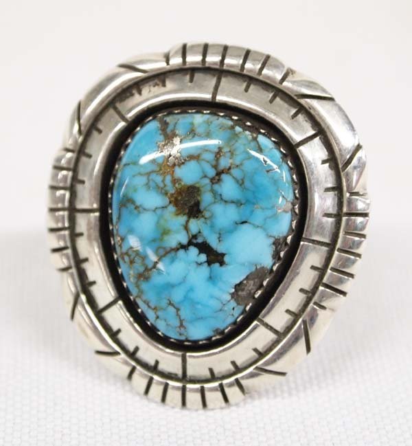Navajo Sterling Silver Turquoise Ring, Size 10.5 (1 of 3)