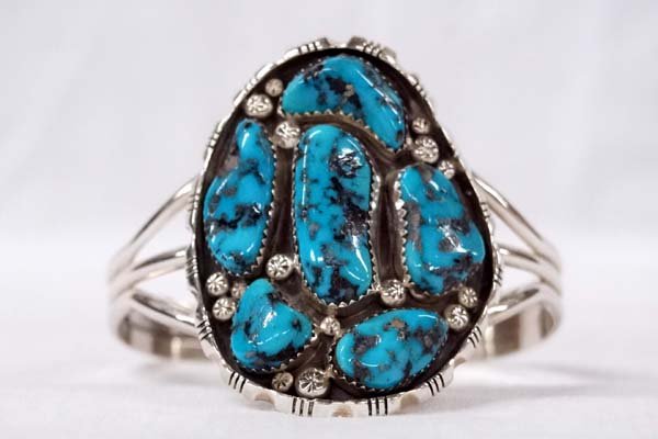 Navajo Silver Blue Gem Turquoise Bracelet, Johnson (1 of 3)