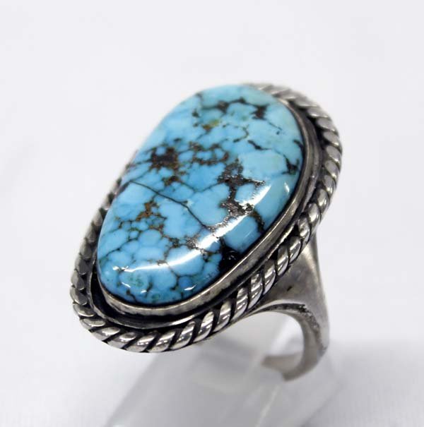 Navajo Sterling Silver Turquoise Ring, Size 9.5 (1 of 3)