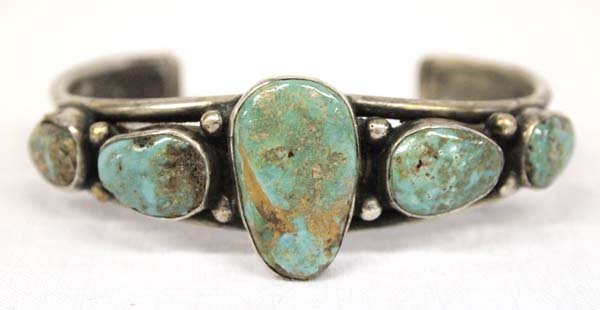 Stunning Navajo Old Pawn Silver Turquoise Bracelet (1 of 3)