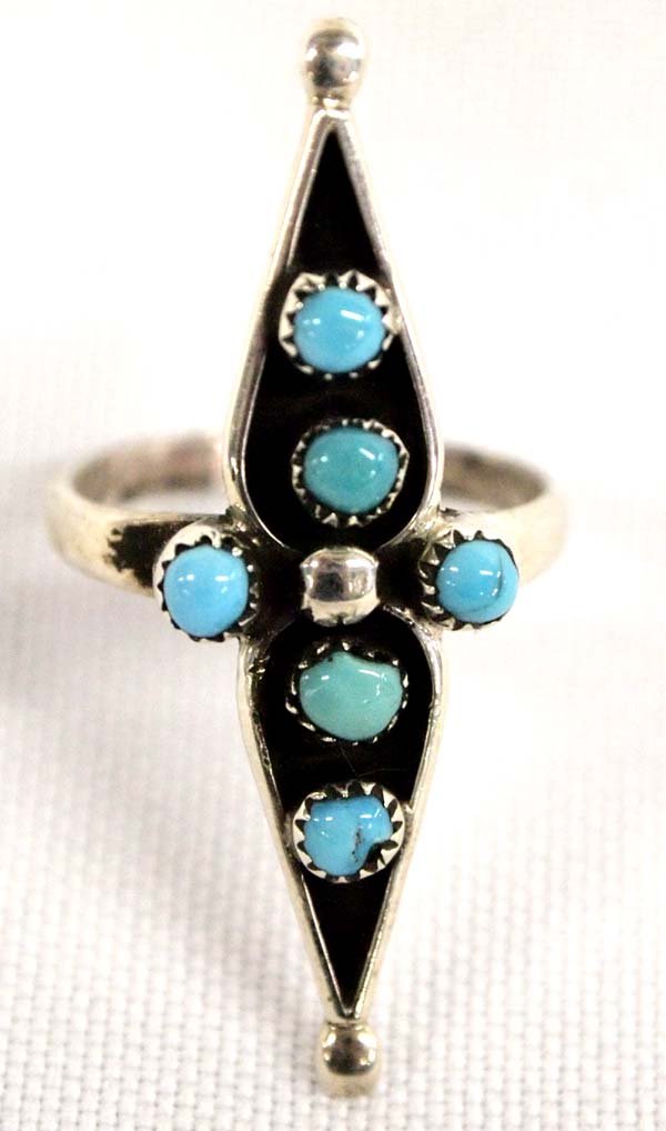 Zuni Sterling Petit Point Turquoise Ring, Size 7 (1 of 3)