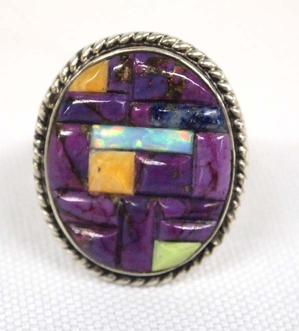 Navajo Sterling Silver Inlay Ring, Size 6.75 (1 of 3)