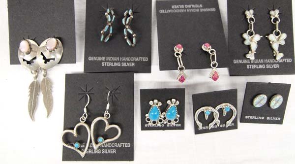 8 Pairs Navajo, Zuni Sterling Multi-Stone Earrings (1 of 3)