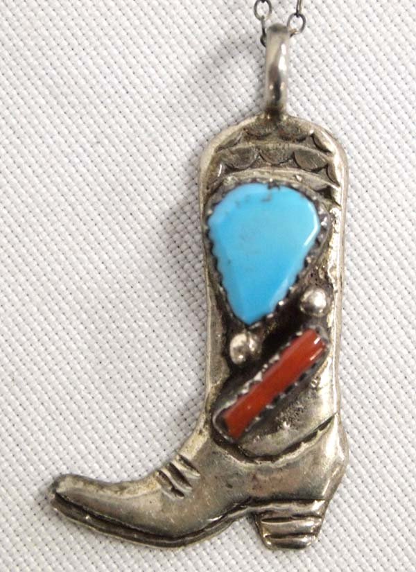 Navajo Silver Turquoise Boot Pendant Necklace (1 of 2)