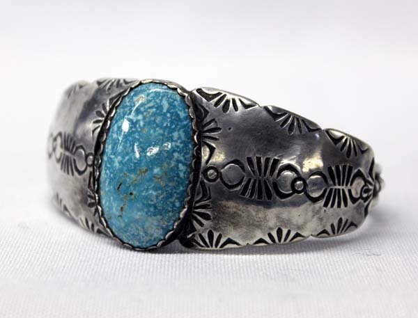 Navajo Old Pawn Sterling Silver Turquoise Bracelet (1 of 3)