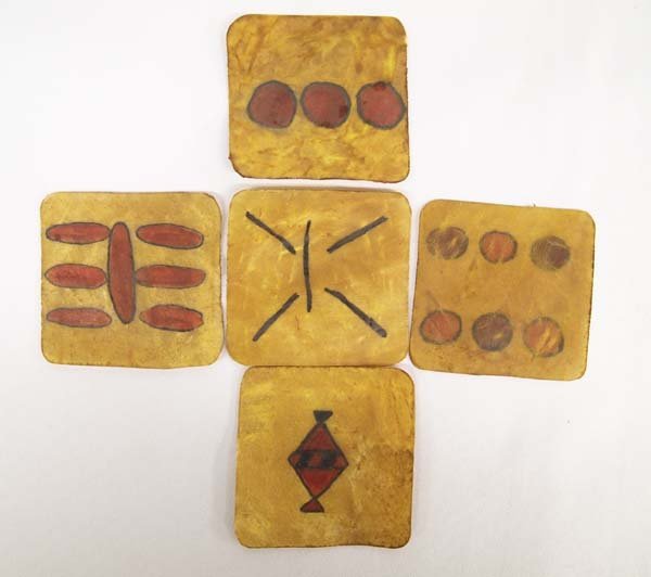 Apache Hand Painted Leather Gaming Card Replicas: Native American Apache Hand Painted Leather Gaming Card Replicas, measure 3'' x 3''