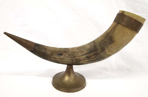 Vintage Estate Horn Cup Mounted on Brass Stand: From the Whittredge Estate, we have a Vintage Horn Cup Mounted on Brass Stand, measures 8'' x 12''