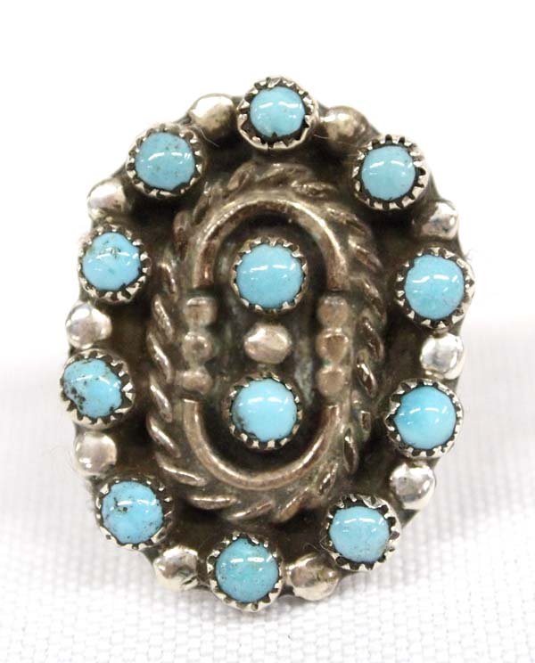 Zuni Sterling Petit Point Turquoise Ring, Size 6.5 (1 of 3)