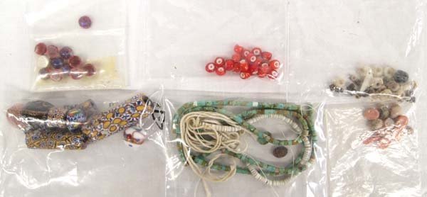 Collection of Miscellaneous Trade Beads: Collection of Miscellaneous Trade Beads, includes ruby jack, angel coral cabs, red white heart, bone heishi, and turquoise