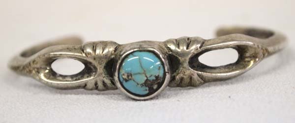 Vintage Navajo Sand Cast Silver Turquoise Bracelet (1 of 2)