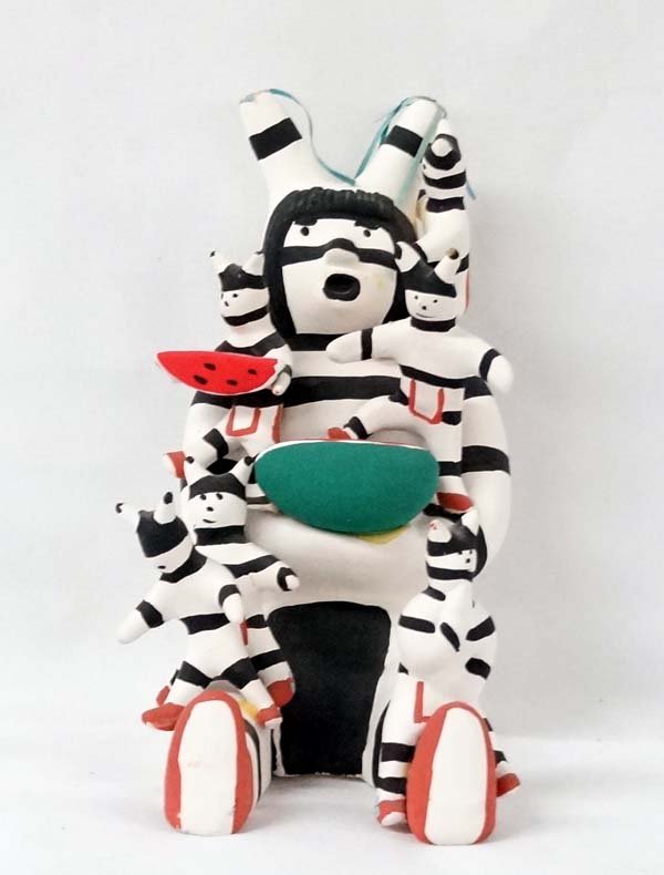 Koshare Hand Painted Ceramic Storyteller Doll: Koshare Hand Painted Ceramic Storyteller Doll, measures 3'' x 6'' x 7''