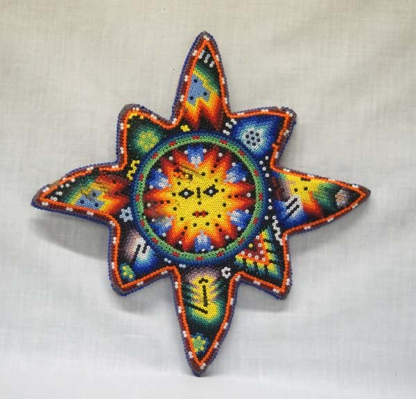 Mexican Huichol Hand Beaded Sun Wall Hanging (1 of 3)