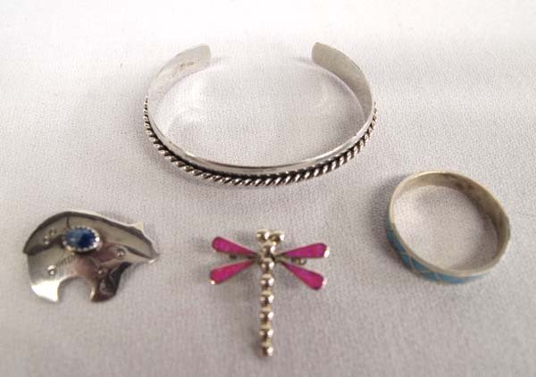 Navajo Sterling Jewelry, Ring, Pins, & Bracelet (1 of 6)