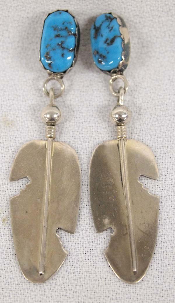 Navajo Sterling Turquoise Feather Design Earrings (1 of 2)