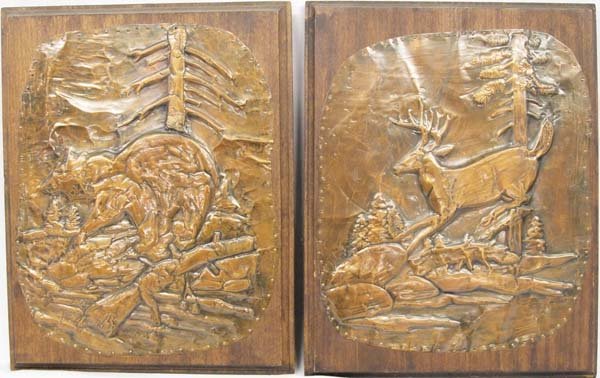 Pair of Vintage Hammered Copper Wildlife Plaques (1 of 3)
