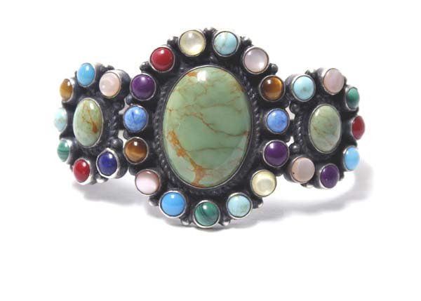 Navajo Sterling & Multi-Stone Bracelet by A Skeets (1 of 4)