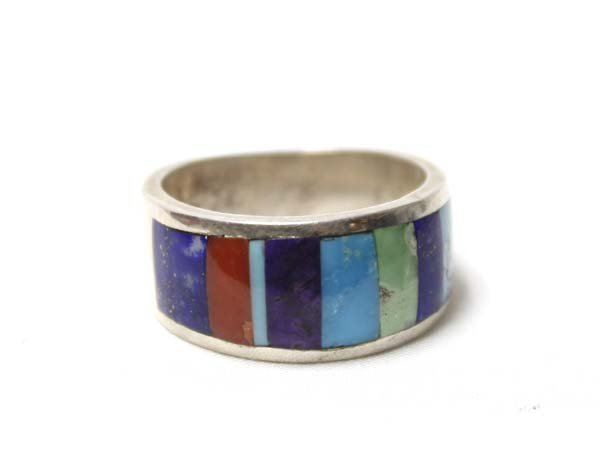 Zuni Sterling Stone to Stone Inlay Ring, Size 10 (1 of 3)