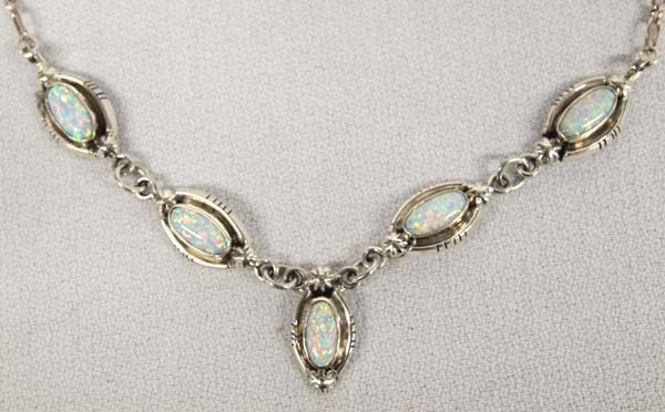 Navajo Sterling Silver Opal Necklace, Running Bear (1 of 3)