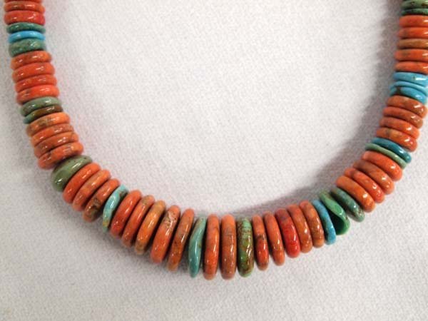 Navajo Red Shell and Turquoise Bead Necklace (1 of 3)