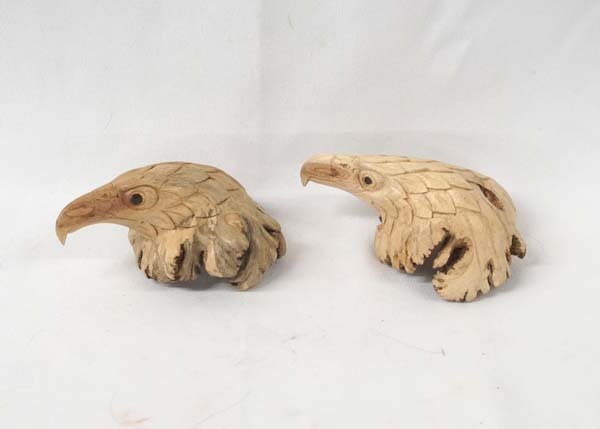 2 Hand Carved Chinaberry Wood Burl Eagle Heads (1 of 3)