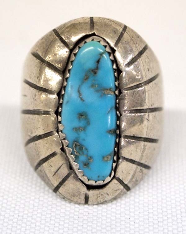 1950 Navajo Sterling Turquoise Ring, Size 10 (1 of 2)