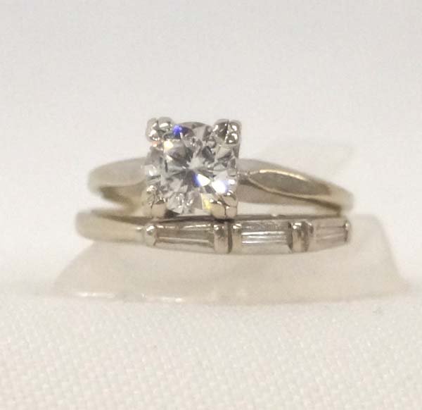 14K White Gold and Diamond Wedding Ring Set, Sz 6 (1 of 3)