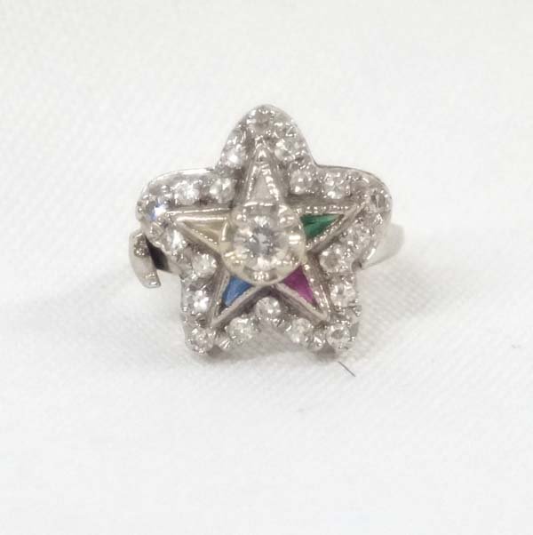 14K White Gold and Diamond Eastern Star Ring, Sz 4 (1 of 3)