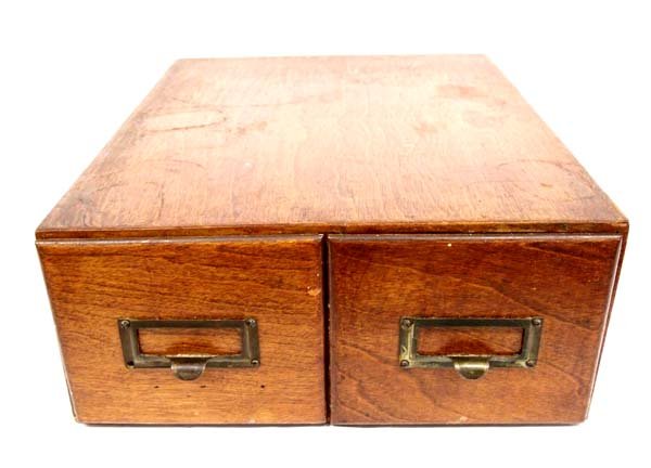 Antique Wood 2 Drawer Card File Box (1 of 4)