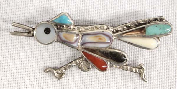 Zuni Sterling Channel Inlay Roadrunner Pin (1 of 2)