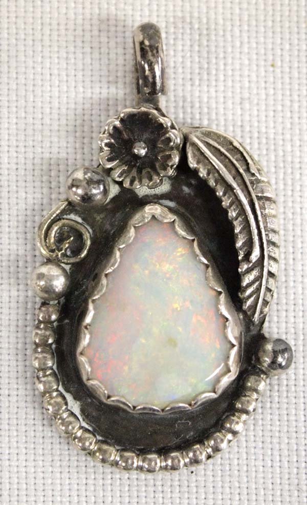 Vintage Zuni Sterling Silver & Opal Pendant, R. Wallace (1 of 2)
