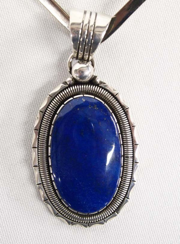 Navajo Sterling Silver Lapis Pendant on Neck Wire (1 of 3)
