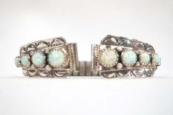 Native American Zuni Sterling Opal Watchband (1 of 2)