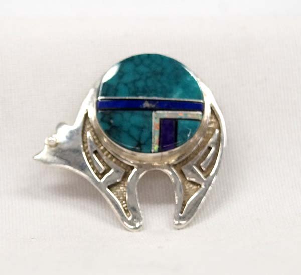 Navajo Silver Inlay Bear Pin Pendant by C. Bowie (1 of 3)