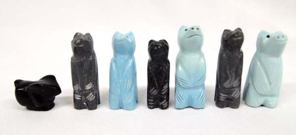 6 Zuni Bear Fetish Beads & 1 Jet Rabbit Fetish (1 of 4)