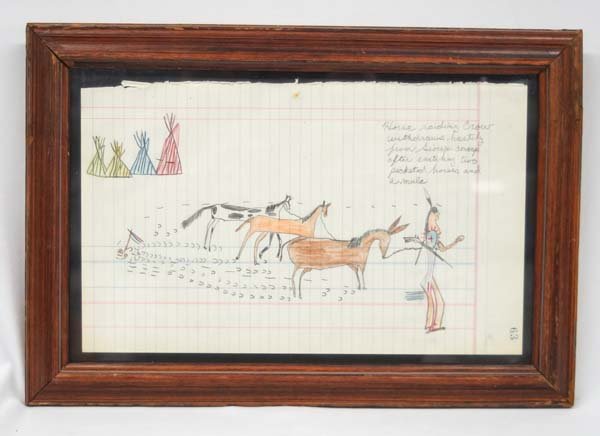 Framed Plains Indian Ledger Folk Art (1 of 3)