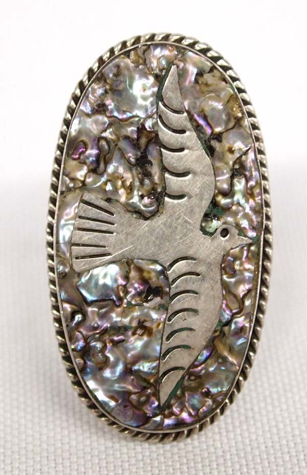 Mexican Sterling Silver Abalone Ring, Size 8.75 (1 of 4)