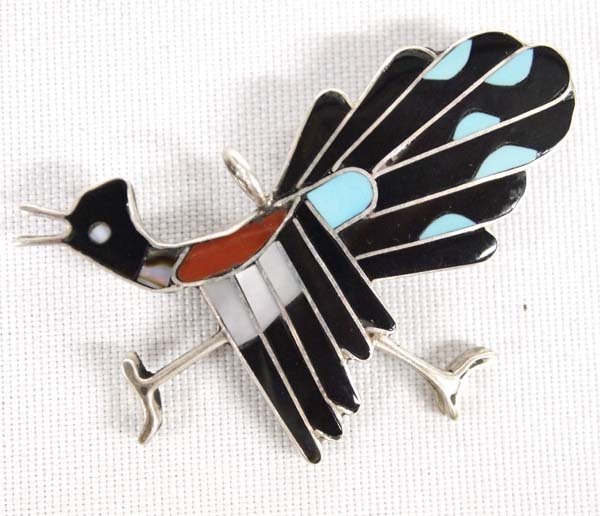 Native American Zuni Silver Roadrunner Pin Pendant (1 of 2)
