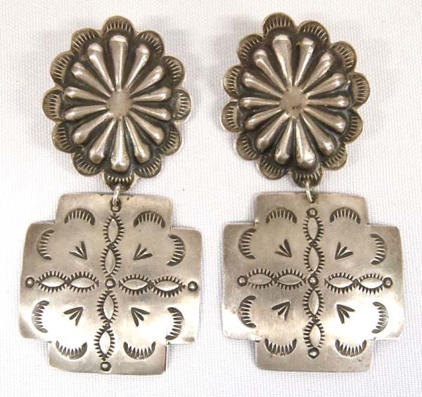 Navajo Sterling Silver Concho Cross Earrings (1 of 2)