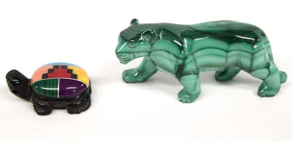 Malachite Panther Fetish and Inlay Turtle Bead (1 of 2)