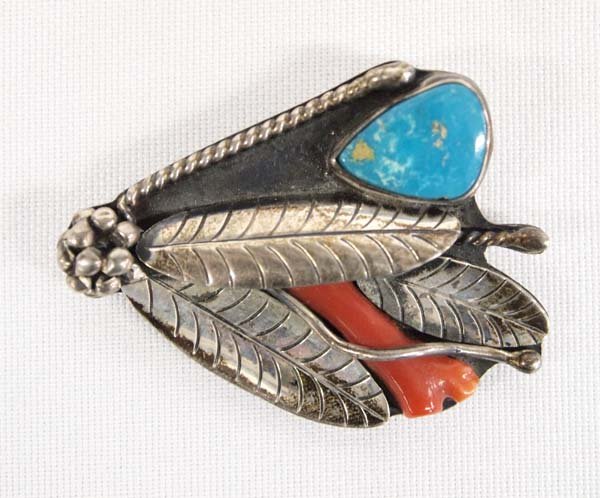 Antique Estate Navajo Sterling Turquoise Brooch (1 of 2)