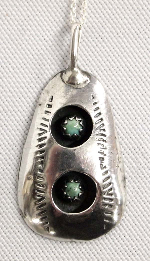 Navajo Silver Turquoise Shadowbox Pendant Necklace (1 of 3)