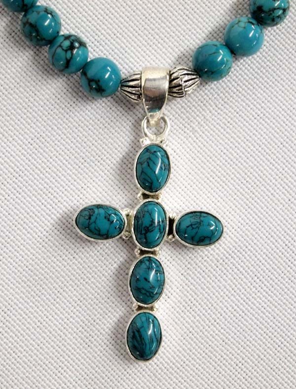 Southwestern Silver Bead and Turquoise Necklace (1 of 3)