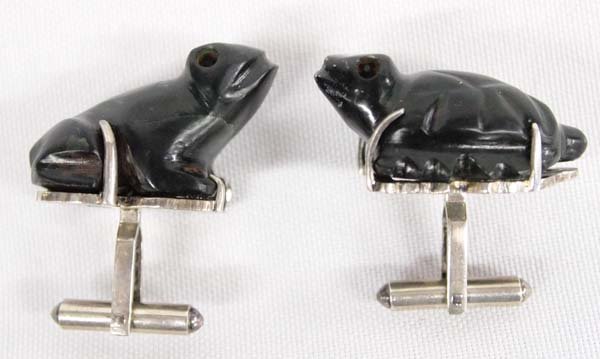 Zuni Carved Jet Frog and Turtle Fetish Cufflinks (1 of 3)