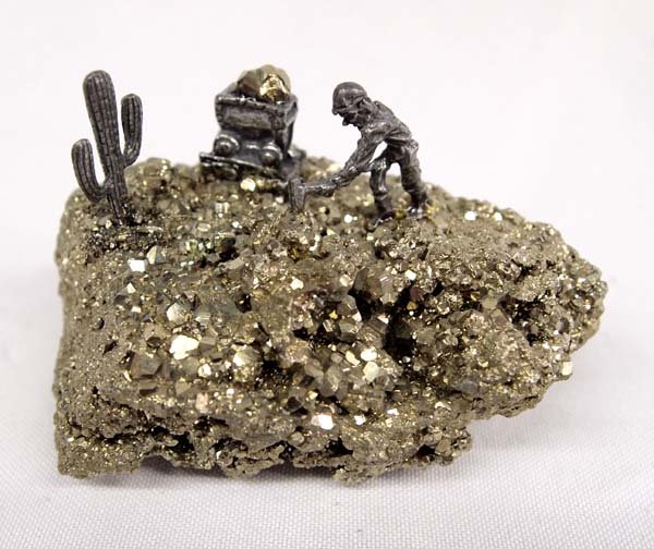 Fool's Gold Specimen with Miniature Pewter Miner (1 of 4)