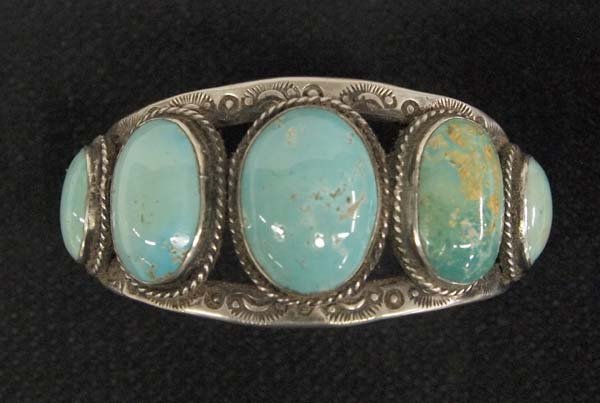 Navajo Old Pawn Silver Turquoise Cuff Bracelet (1 of 3)