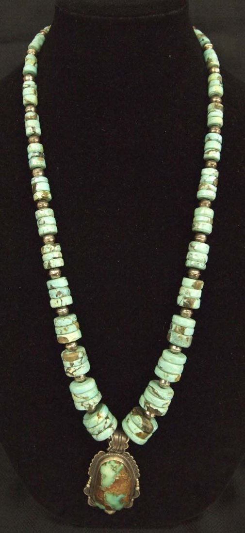 Navajo Sterling Silver Turquoise Pendant Necklace (1 of 5)