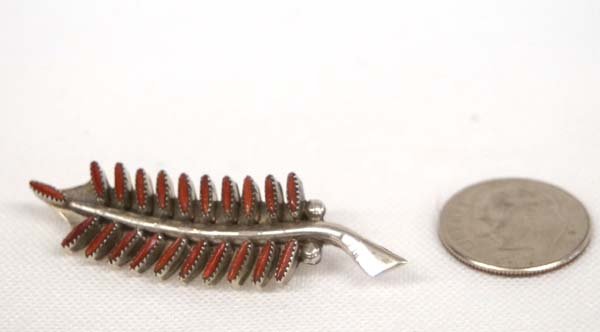 Native American Zuni Silver Coral Leaf Pin Pendant (1 of 2)