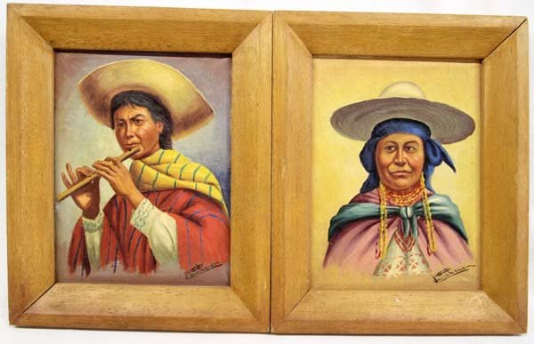 Vintage Framed Peruvian Folk Art Oil Paintings (1 of 3)